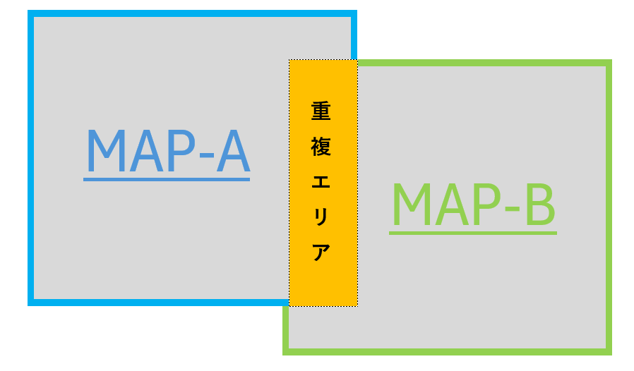 2つのマップと重複エリアの構成例